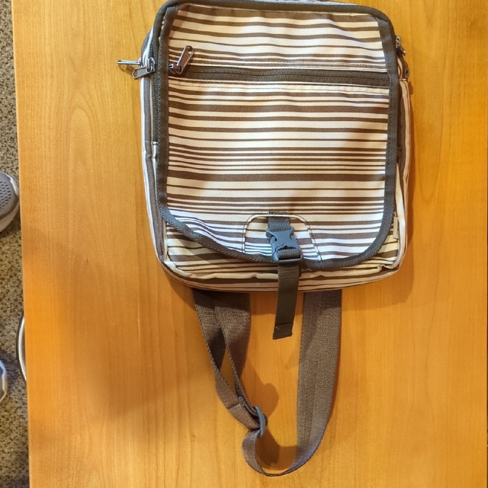Eddie Bauer Crossbody Bag In Brown and Cream Stripes